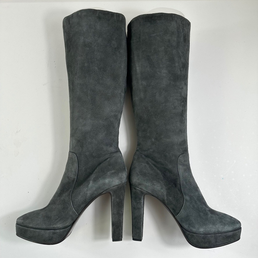 Vintage Gastone Lucioli Platform Boots 39 Gray Suede Tall Italian High Heel 90s